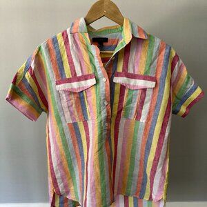 J.Crew Rainbow Candy Stripe Popover Short Sleeve Shirt